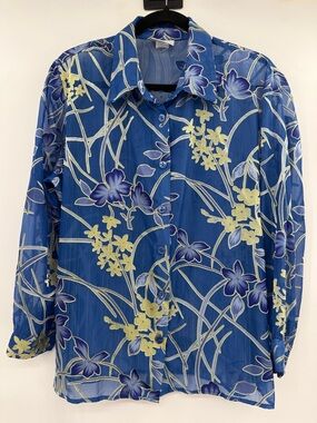 BonWorth Blue and Yellow Floral Button-Front Shirt Size L